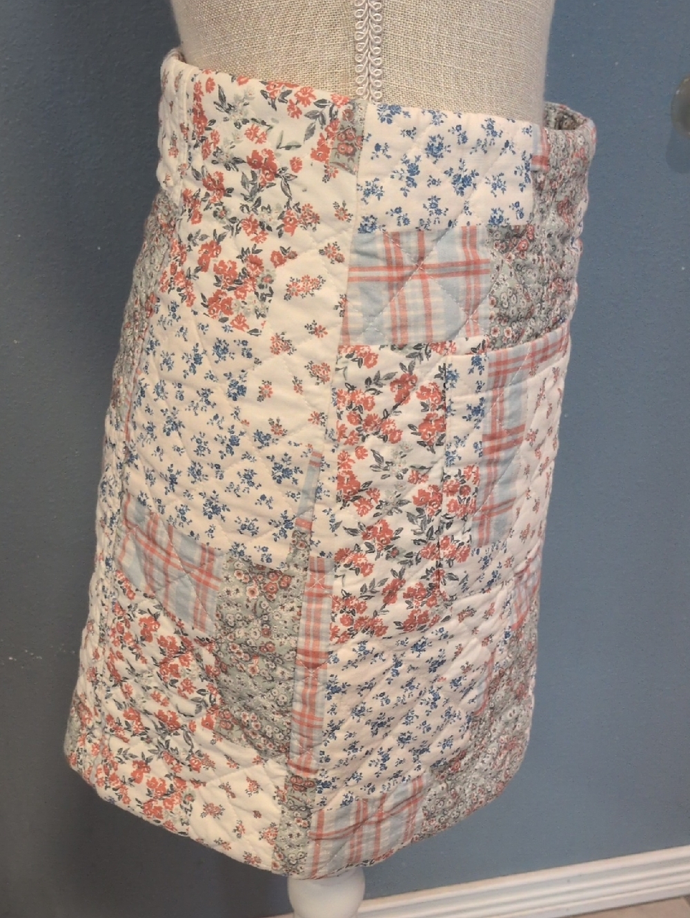 Rockin'C Ditzy Quilted Floral Plaid Mini Skirt Cottagecore Grandmacore Feminine - Picture 7 of 13